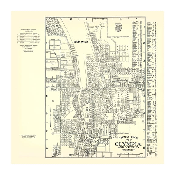 Olympia Art, 1920 Vintage Map of Olympia Washington, WA History Wall Decor Gift, Old Olympia Map - 30" x 30" Unframed Print