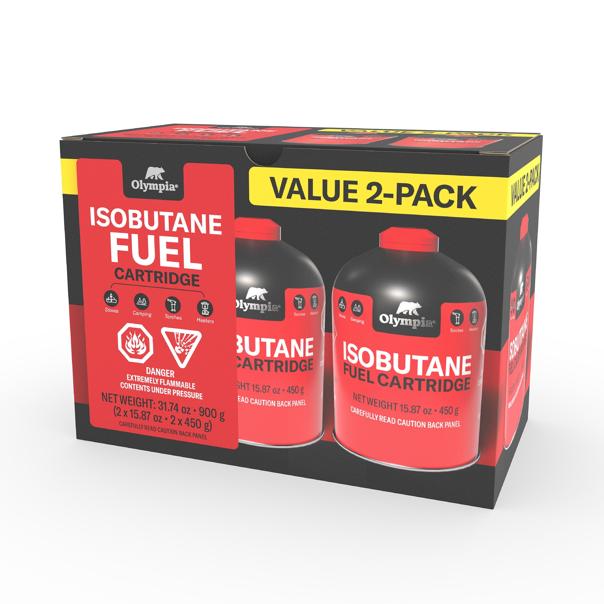 Olympia 2-Pack 450g Isobutane Propane Camping Fuel Canister