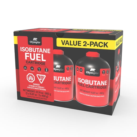Olympia 450g Isobutane Propane Fuel Canister 2-Pack for Portable Stoves