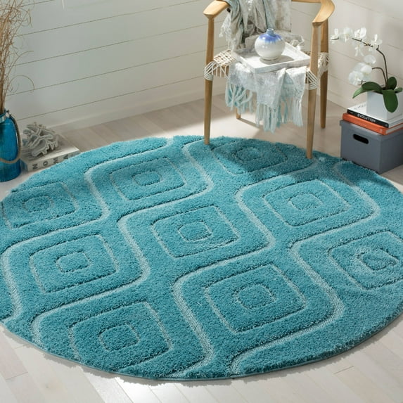 Olympia Shag Blue Large Rectangle Rug-Color:Blue,Shape:Round,Size:6'-7" X 6'-7"