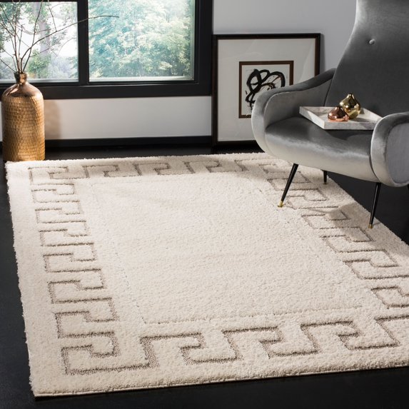 Olympia Shag Cream/Beige Square Rug-Color:Cream/Beige,Shape:Medium Rectangle,Size:5'-1" X 7'-6"
