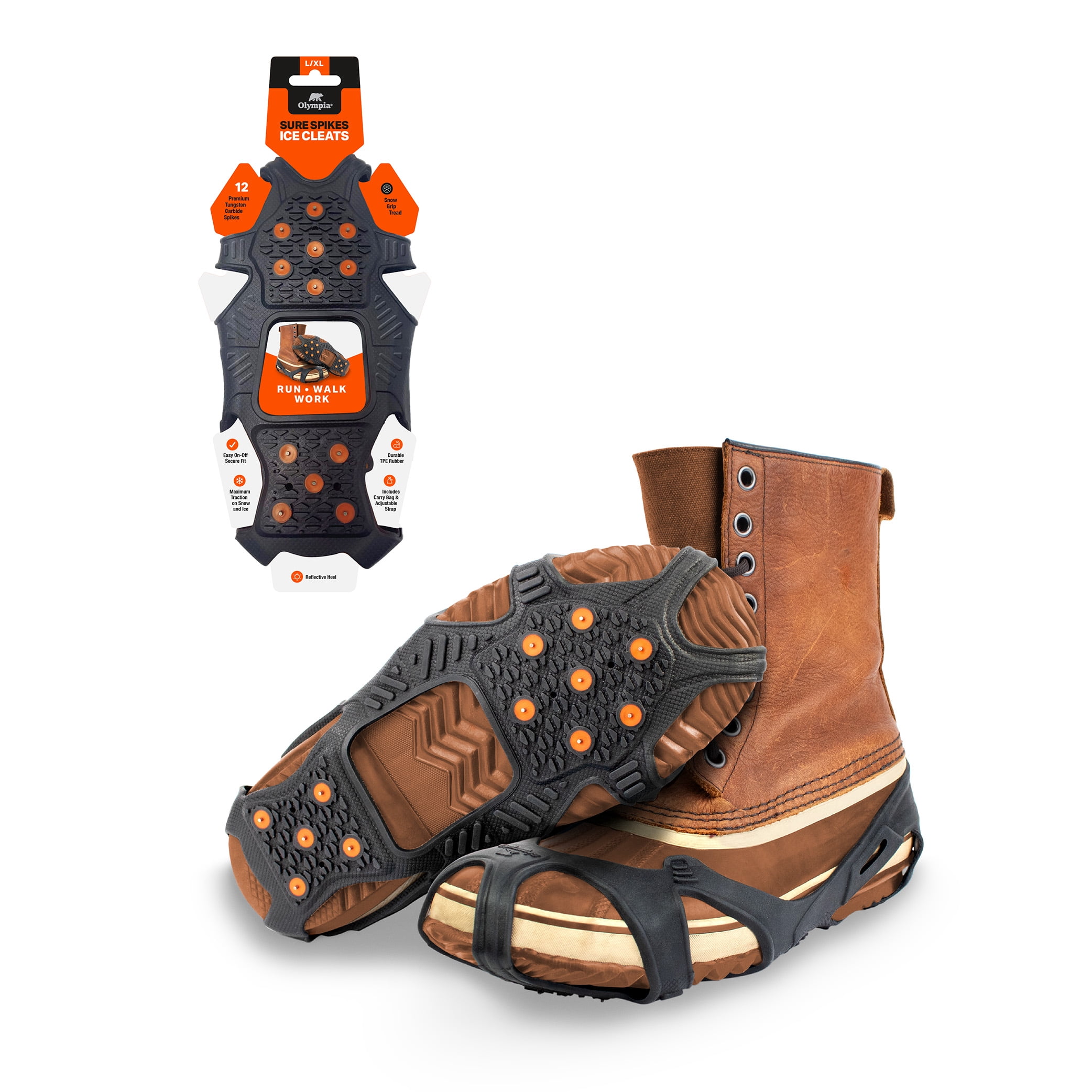 Olympia SureSpikes Ice Cleats with Straps & Carry Bag, L/XL