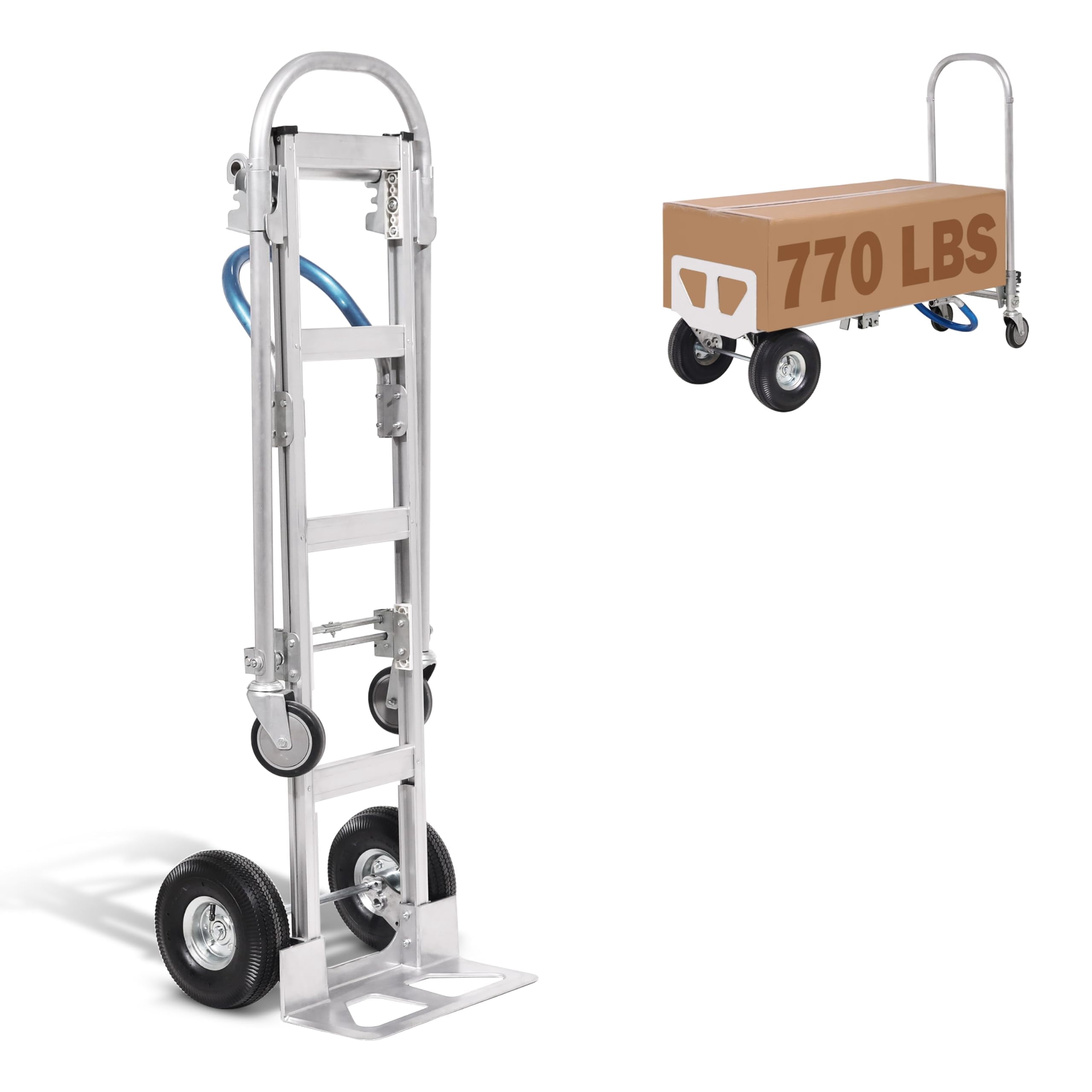 Olympia Tools 2-in-1 Aluminum Convertible Hand Truck - Industrial Heavy Duty Appliance Dolly 4-Wheel Platform Cart