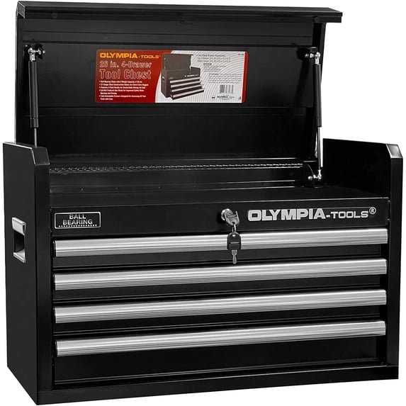 Olympia Tools 26-Inch Portable Metal Tool Chest with Drawers, Lockable Garage Toolbox Organizer