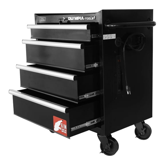 Olympia Tools 27-Inch Rolling Tool Cabinet with 4 Drawers - Mobile Tool Chest with Ball Bearing Slides and Fully Extendable Drawers for Garage Storage