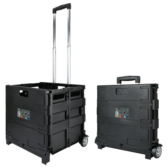 Olympia Tools Folding Rolling Utility Cart, Collapsible Crate with Handle, Black, 2-Pack