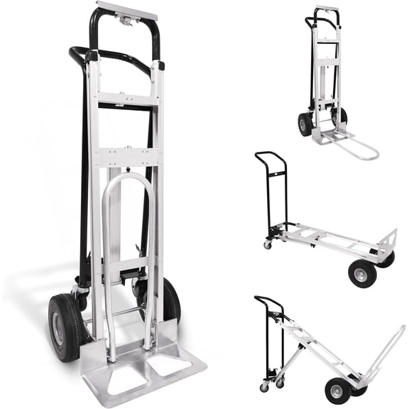 Olympia Tools 3-in-1 Aluminum Convertible Hand Truck - Heavy Duty Industrial Appliance Dolly 4-Wheel Platform Cart - Up to 1000 LBS Loading Capacity Mobility Moving Dolly - 3 Positions, 62" Height