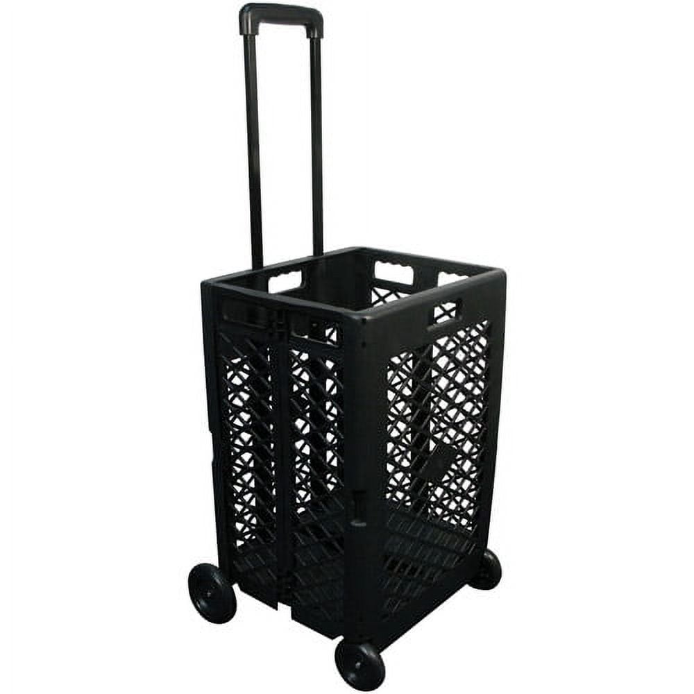 Black Mesh Foldable Utility Rolling Cart with Telescopic Handle