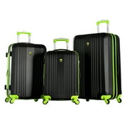 Olympia U.S.A. Apache 3-Piece Expandable Hardcase Luggage Set with Spinner Wheels, Black/Lime