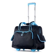 Olympia U.S.A. Fashion Rolling Tote Bag Small Carry-On Luggage, Black/Blue