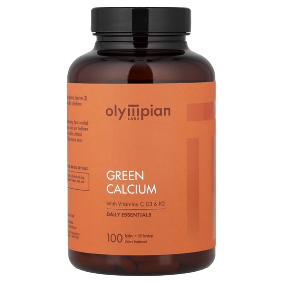 Olympian Labs Green Calcium with Vitamins C, D3 & K2, 100 Tablets