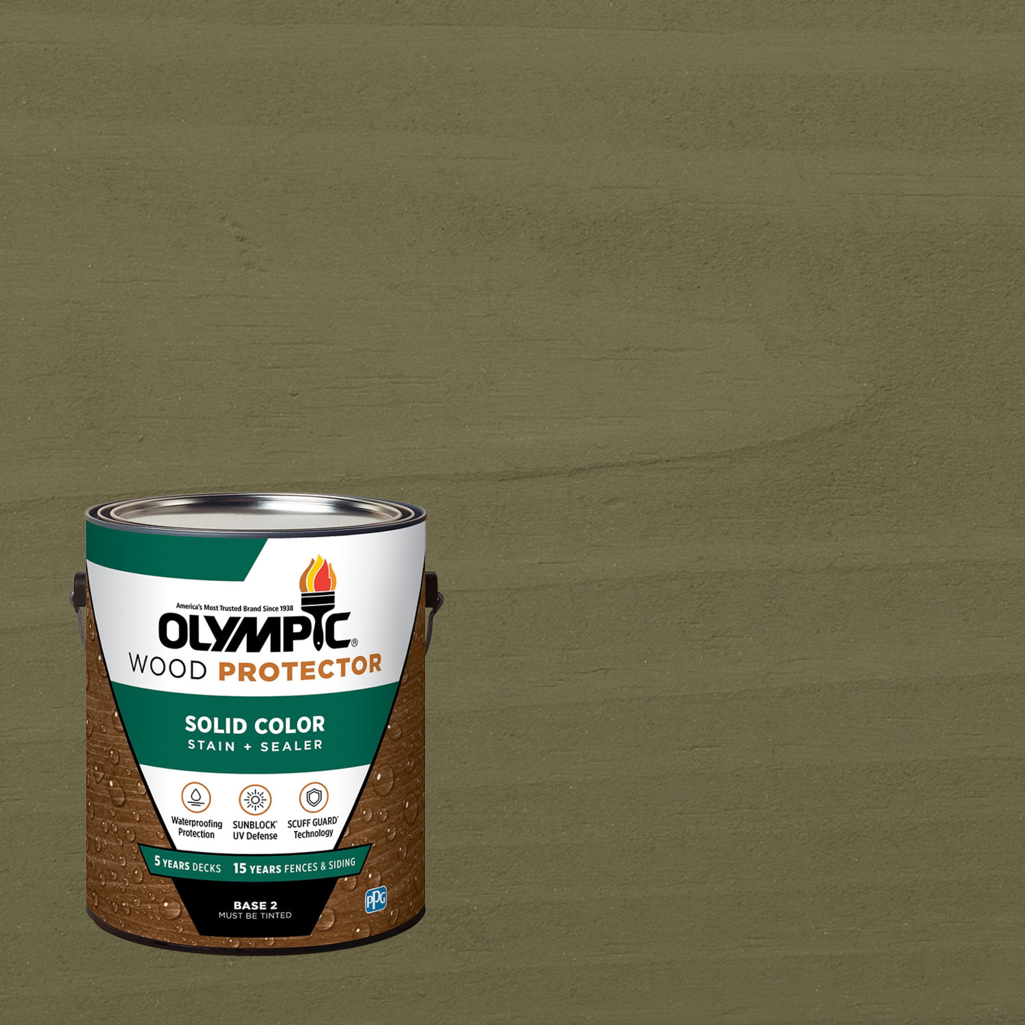 Olympic 1 Gallon SC-1005 Autumn Gray Exterior Solid Wood Protector Stain Plus Sealer in One