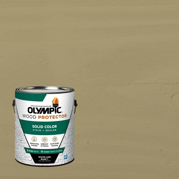 Olympic 1 Gallon SC-1006 Autumn Sand Exterior Solid Wood Protector Stain Plus Sealer in One