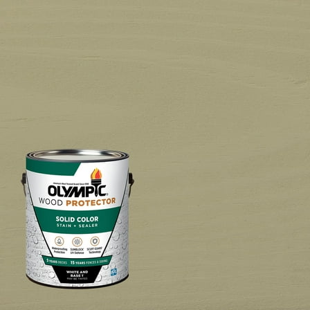 Olympic 1 Gallon SC-1017 Vanilla Bean Exterior Solid Wood Protector Stain Plus Sealer in One