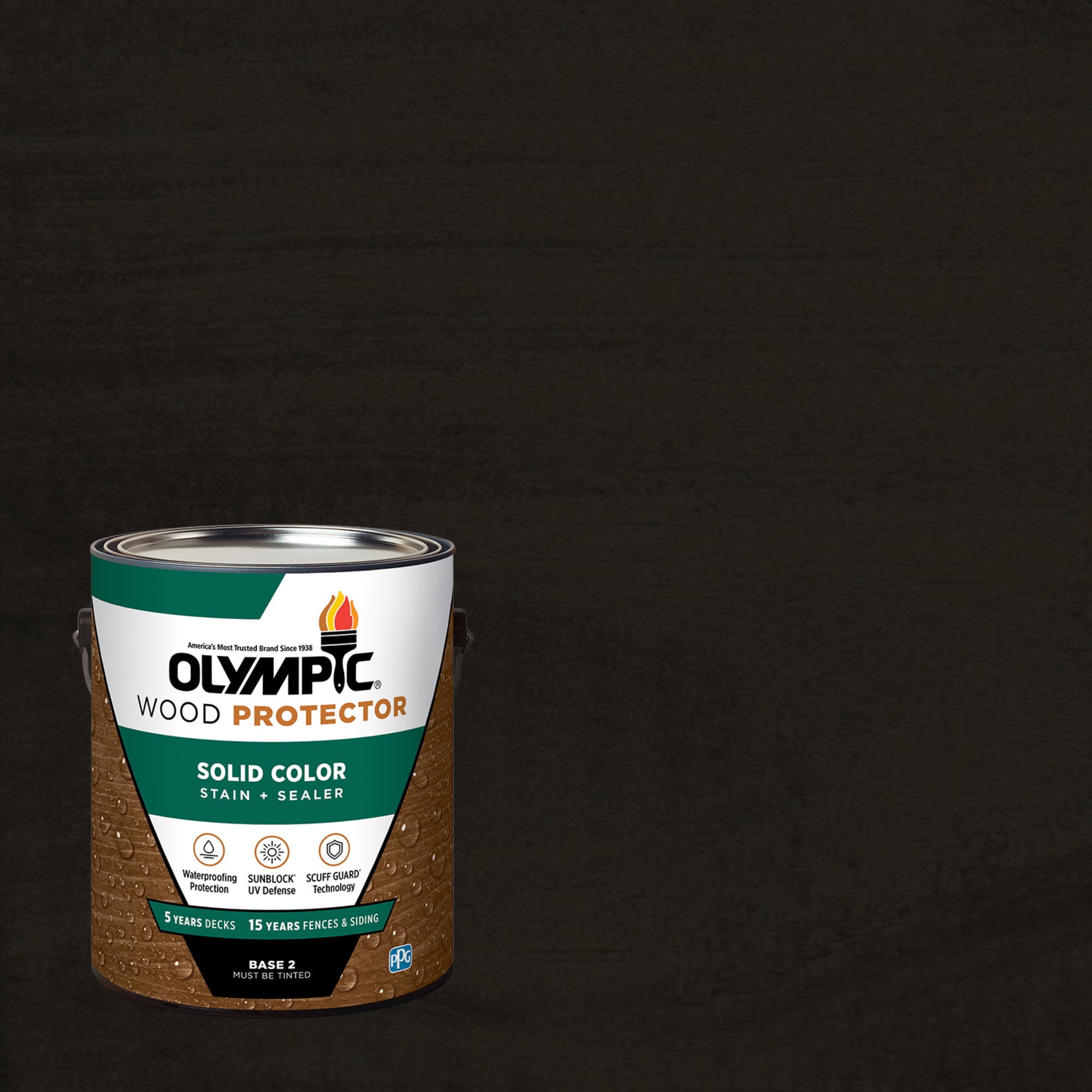 Olympic 1 Gallon SC-1028 Ebony Exterior Solid Wood Protector Stain Plus Sealer in One