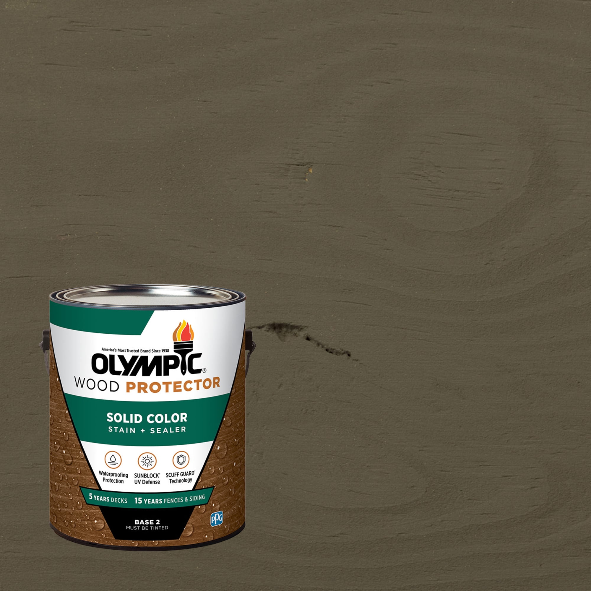 Olympic 1 Gallon SC-1034 Gibraltar Gray Exterior Solid Wood Protector Stain Plus Sealer in One