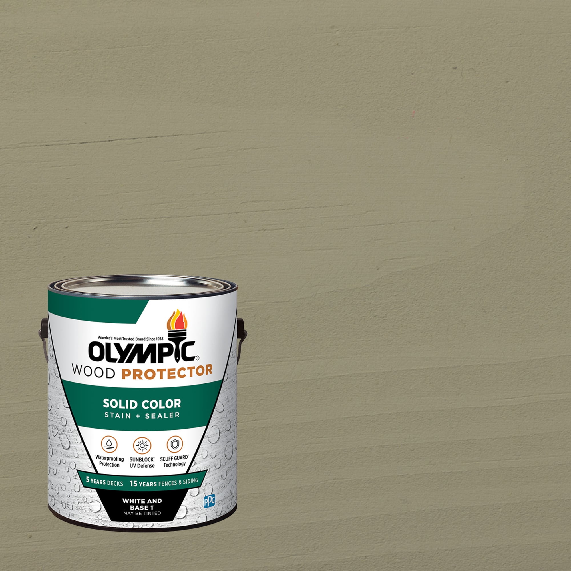 Olympic 1 Gallon SC-1040 Heritage Gray Exterior Solid Wood Protector Stain Plus Sealer in One