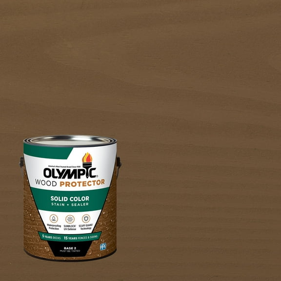 Olympic 1 Gallon SC-1077 Smoky Suede Exterior Solid Wood Protector Stain Plus Sealer in One