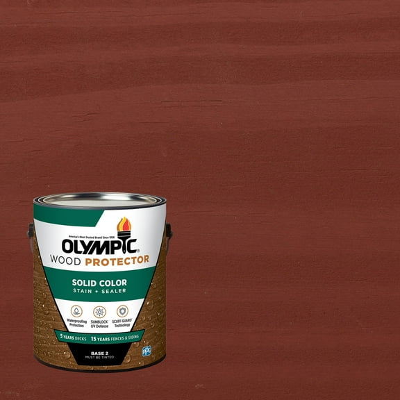Olympic 1 Gallon SC-1088 Winning Red Exterior Solid Wood Protector Stain Plus Sealer in One