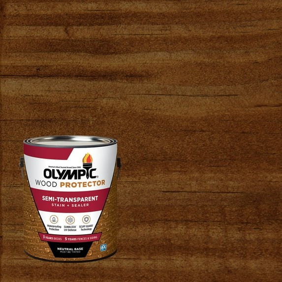 Olympic 1 Gallon ST-2006 Chestnut Brown Exterior Semi-Transparent Wood Protector Stain Plus Sealer in One