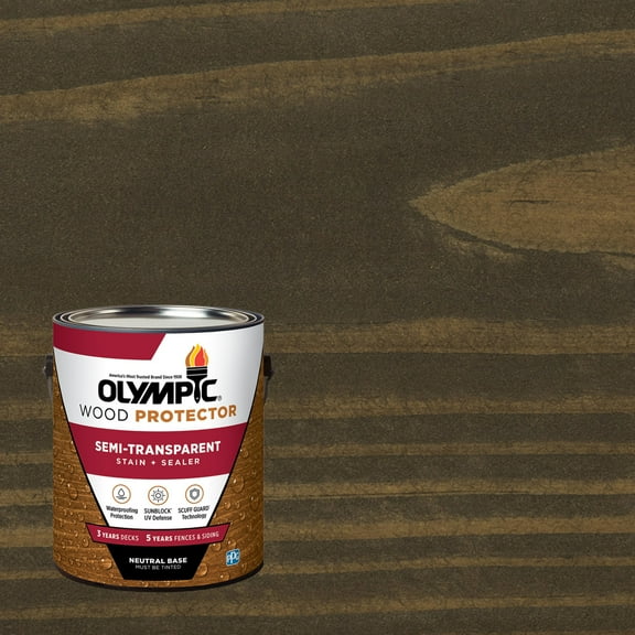 Olympic 1 Gallon ST-2007 Cinder Exterior Semi-Transparent Wood Protector Stain Plus Sealer in One