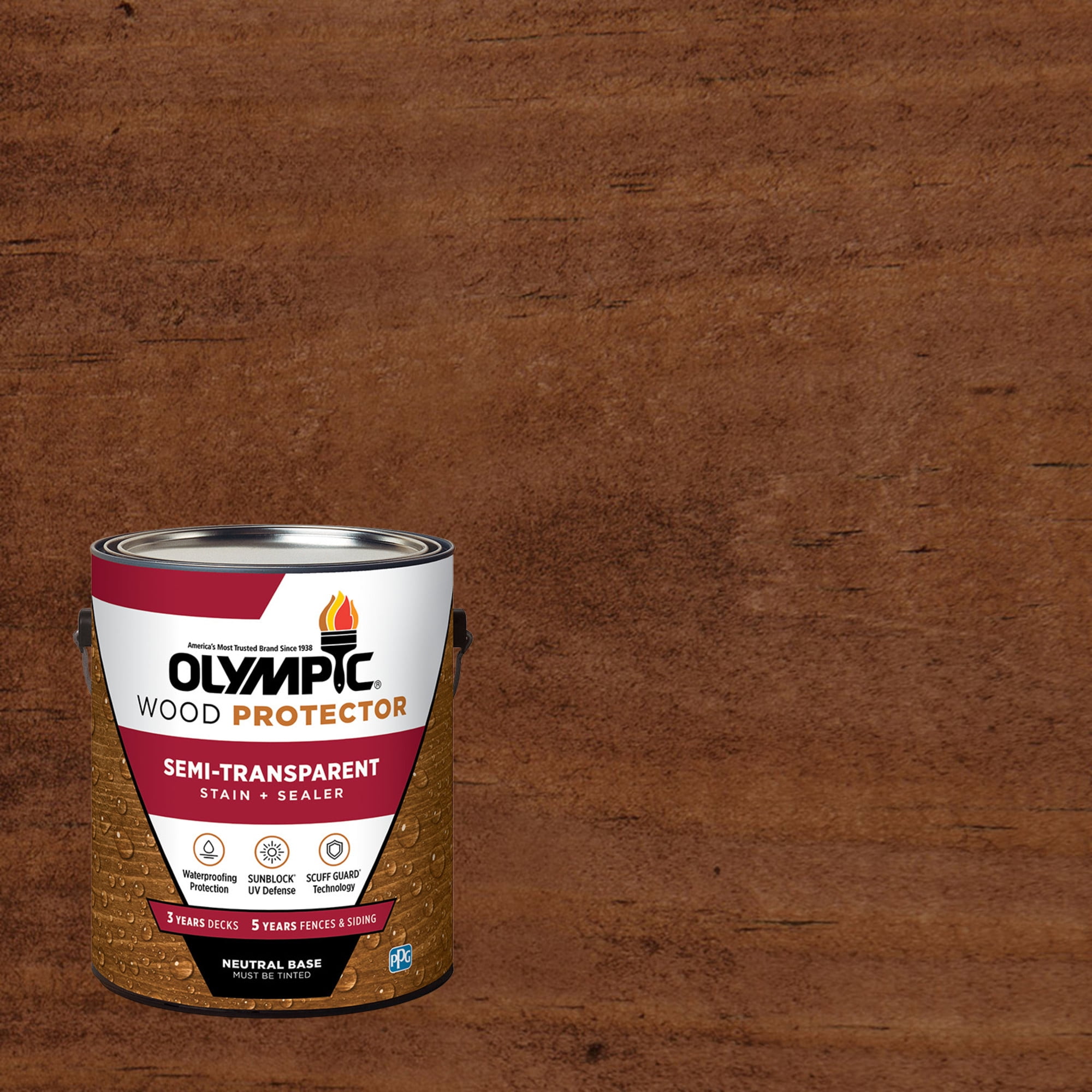 Olympic 1 Gallon ST-2011 Dark Mahogany Exterior Semi-Transparent Wood Protector Stain Plus Sealer in One