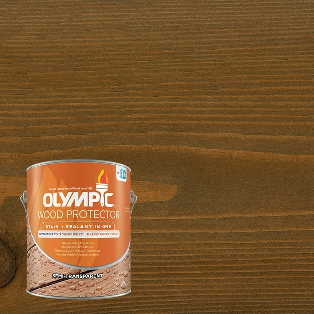 Olympic 1 gal. Dark Oak Exterior SemiTransparent Wood Protector Stain Plus Sealer in One