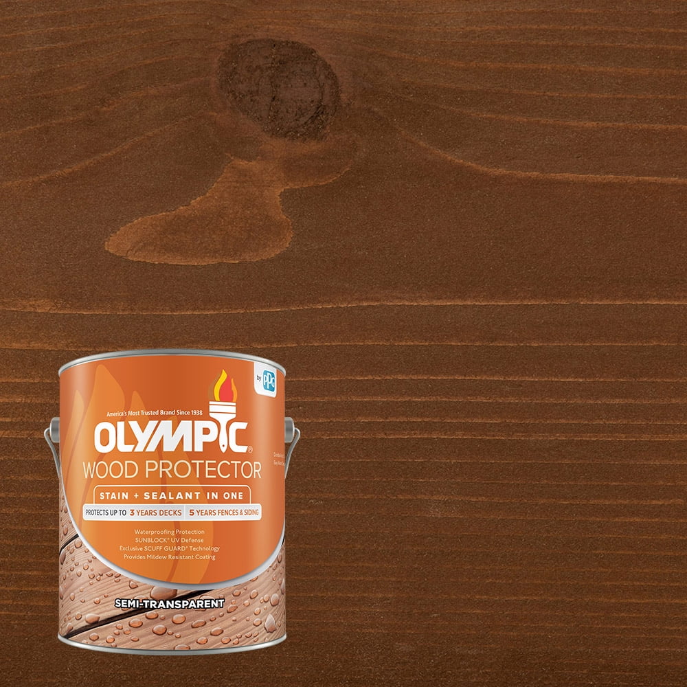 Olympic 1 gal. Royal Mahogany Exterior SemiTransparent Wood Protector Stain Plus Sealer in One