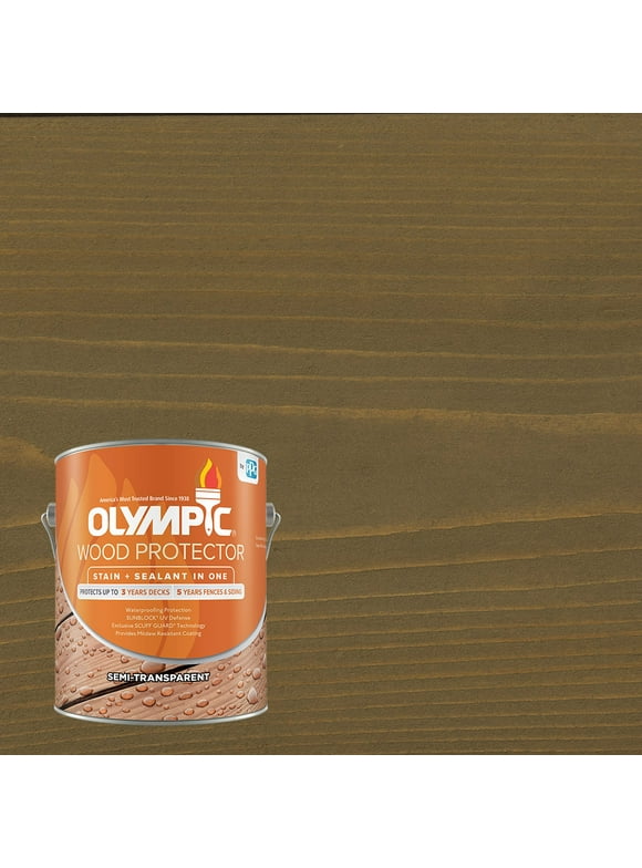 Olympic 1 gal. Storm Gray Exterior Semi-Transparent Wood Protector Stain Plus Sealer in One
