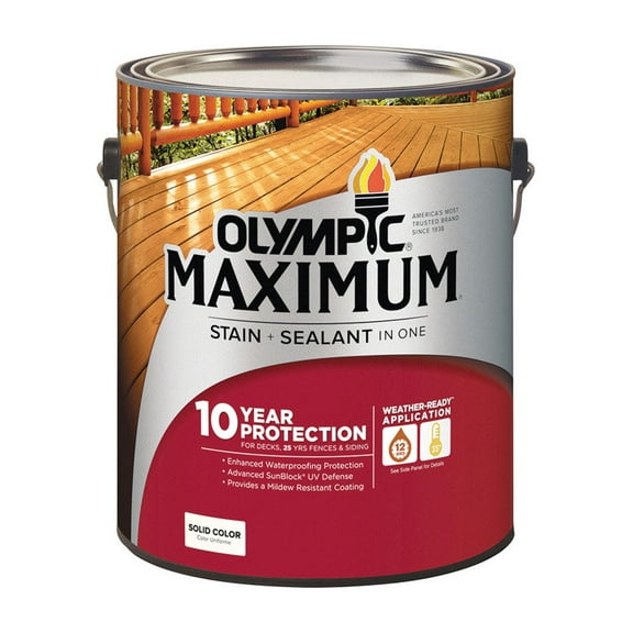 Olympic 79612A-01 1 gal Maximum Solid Color Acrylic Latex Stain & Sealant White Base 2 Tintable- pack of 4
