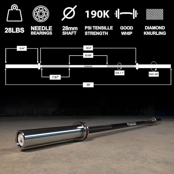 Olympic Barbell Bar for Power Lifting and Weightlifting, 700 Pound Capacity, 2 Inch Diameter