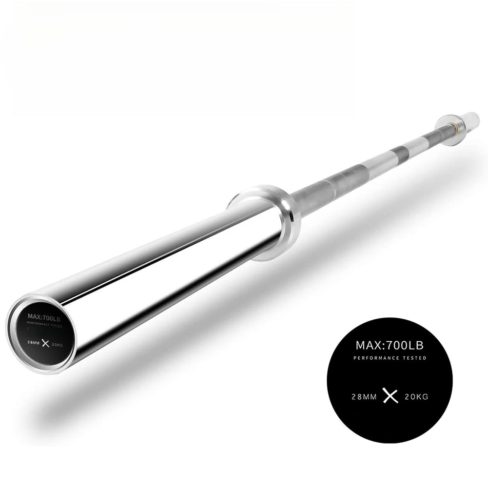 Olympic Barbell and Weight Plates Set 7.2 Ft 700 lb Capacity Chrome Strength Training Bar with 2 Inch Sleeves and Pure Rubber Bumper Plates for Home Gym Powerlifting Deadlift Squat Bench Press
