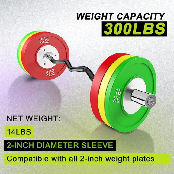 Olympic Barbell With Curl Bar - 2 Inch Sleeve, Knurled Grip, Bearings - Weightlifting Bar for Strength Training, Home Gym Use