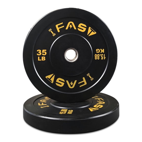 Olympic Bumper Plates 35LB Pair - Rubber Weightlifting Plates with Steel Insert, 2 Inch Hub - IWF Standard, CrossFit, Strength Training, Gym & Home Use