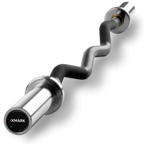 XMARK 4' EZ Curl Bar for 2" Olympic Weights, Chrome with Black Manganese Phosphate Shaft, 28 mm Grip