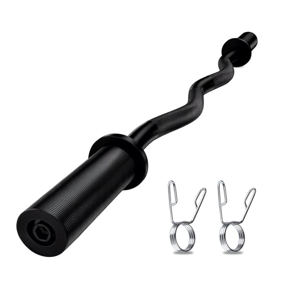 Olympic EZ Curl Barbell, 47 Inch Curved Lifting Bar for 2 Inch Weight Plates with 2 Spring Collars, Strength Training Bar for Hip Thrusts, Biceps, Triceps, Back & Leg Muscle Workouts