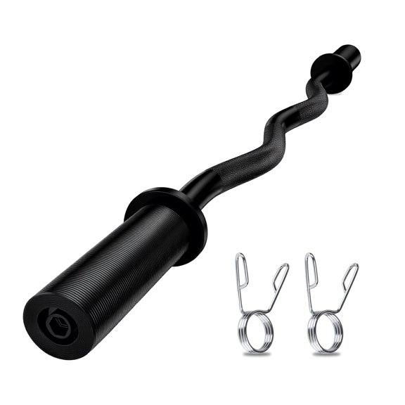 Olympic EZ Curl Barbell, 47 Inch Curved Lifting Bar for 2 Inch Weight Plates with 2 Spring Collars, Strength Training Bar for Hip Thrusts, Biceps, Triceps, Back & Leg Muscle Workouts