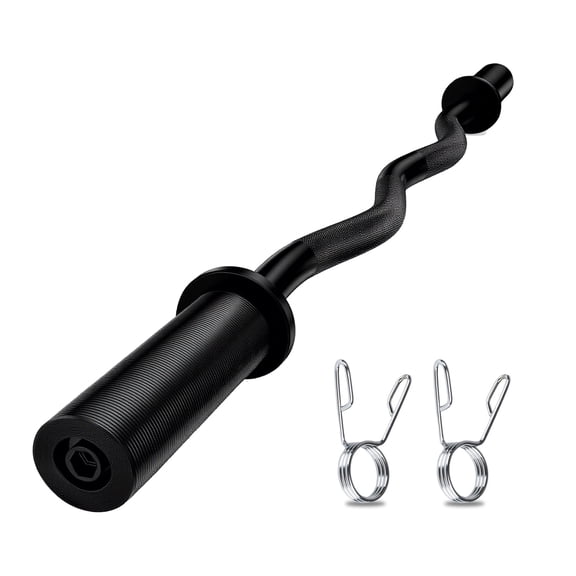 Olympic EZ Curl Barbell, 47 Inch Curved Lifting Bar for 2 Inch Weight Plates with 2 Spring Collars, Strength Training Bar for Hip Thrusts, Biceps, Triceps, Back & Leg Muscle Workouts