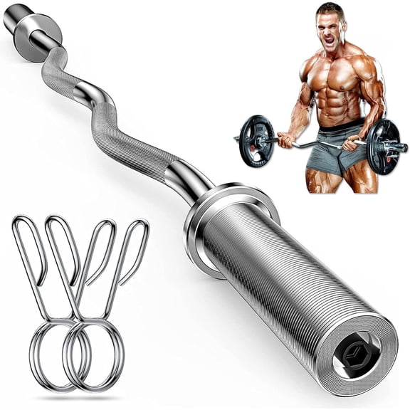 Olympic EZ Curl Barbell Bar, 47 Strength Training EZ Bar for Weight Lifting,Hip Thrusts,Biceps, triceps, Back/Leg Muscle Exercise,Chrome Curling Bar for 2 Inch Weight Plates,with 2 Spring Collars