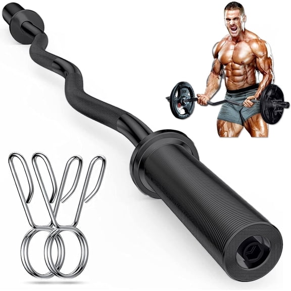 Olympic EZ Curl Barbell Bar, 47 Strength Training EZ Bar for Weight Lifting,Hip Thrusts,Biceps, triceps, Back/Leg Muscle Exercise,Chrome Curling Bar for 2 Inch Weight Plates,with 2 Spring Collars