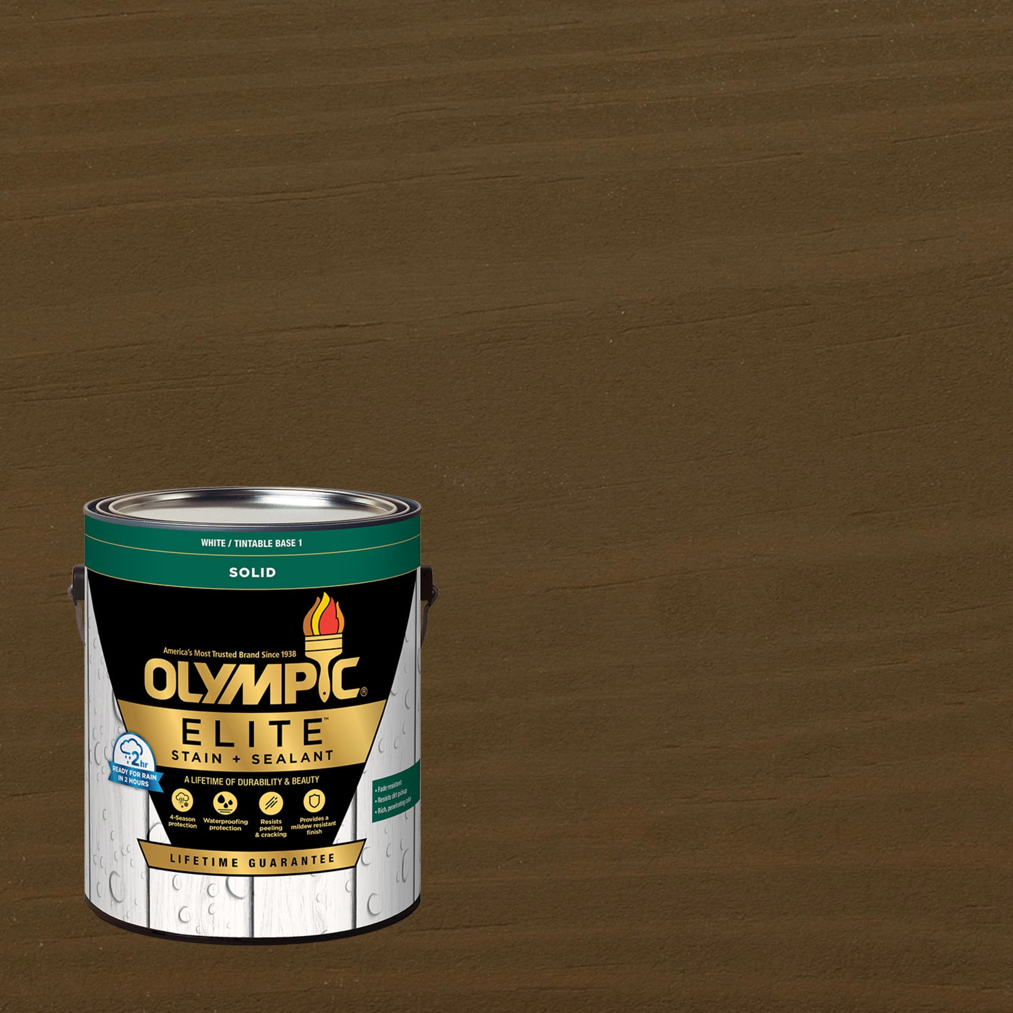 Olympic Elite 1 Gallon SC-1056 Olivewood Solid Advanced Exterior Stain and Sealer in One