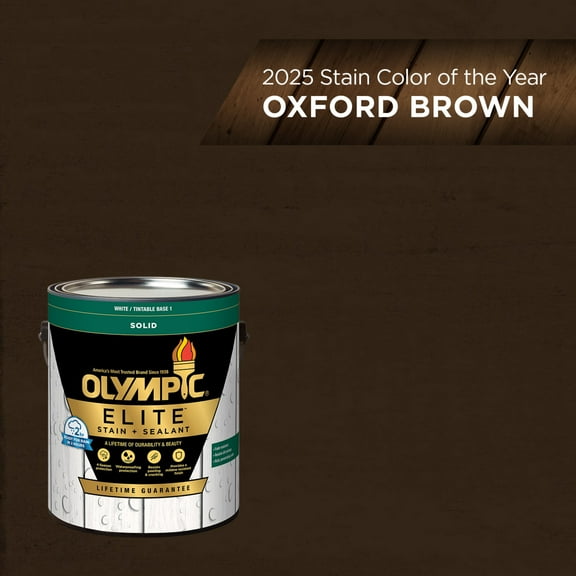 Olympic Elite 1 Gallon SC-1058 Oxford Brown Solid Advanced Exterior Stain and Sealer in One
