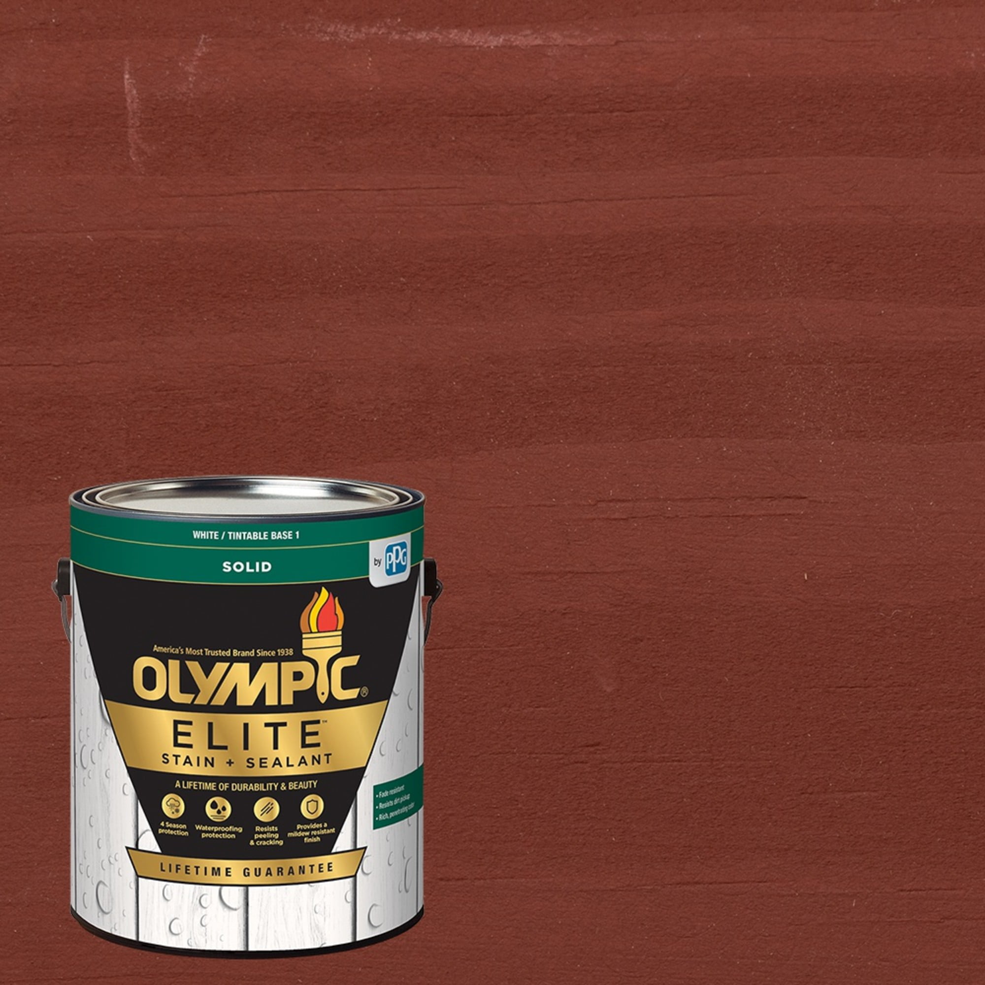 Olympic Elite 1 Gallon SC-1088 Winning Red Solid Advanced Exterior Stain and Sealer in One