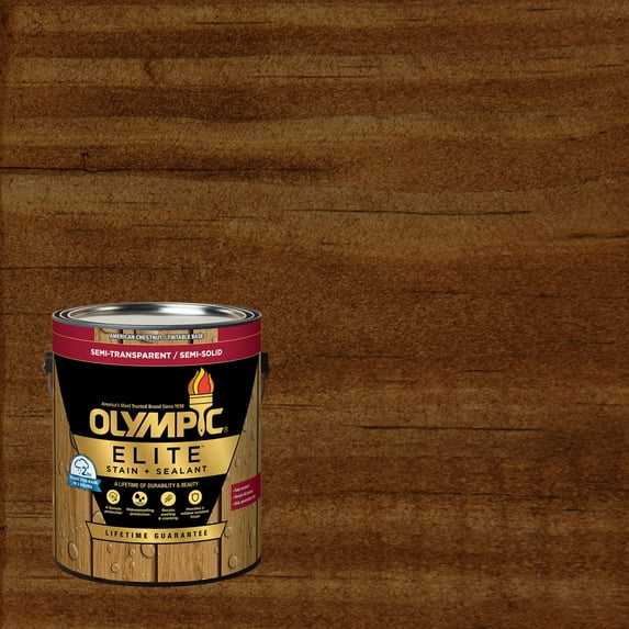 Olympic Elite 1 Gallon ST-2006 Chestnut Brown Semi-Transparent Exterior Wood Stain and Sealer in One Low VOC