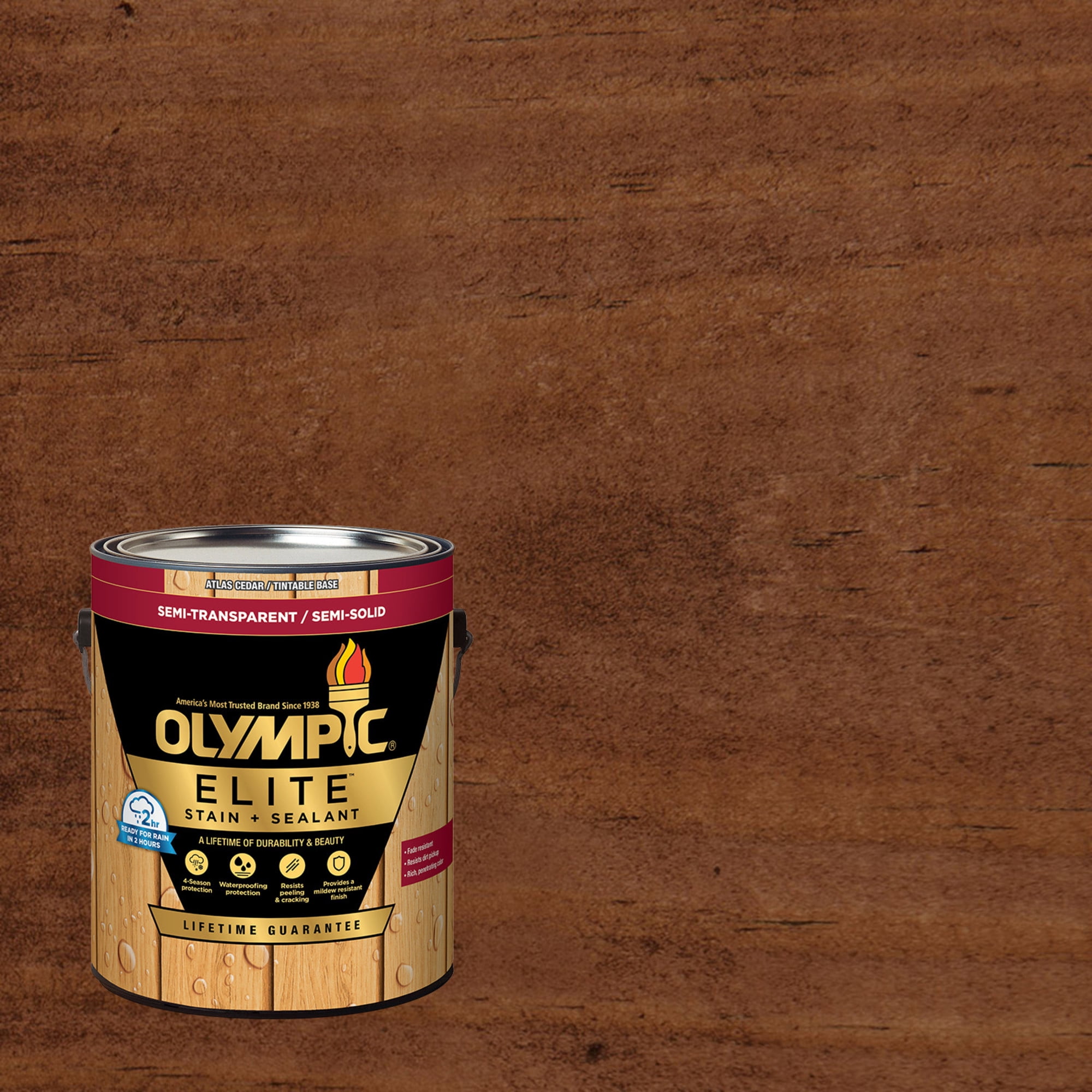 Olympic Elite 1 Gallon ST-2011 Dark Mahogany Semi-Transparent Exterior Stain and Sealer in One Low VOC