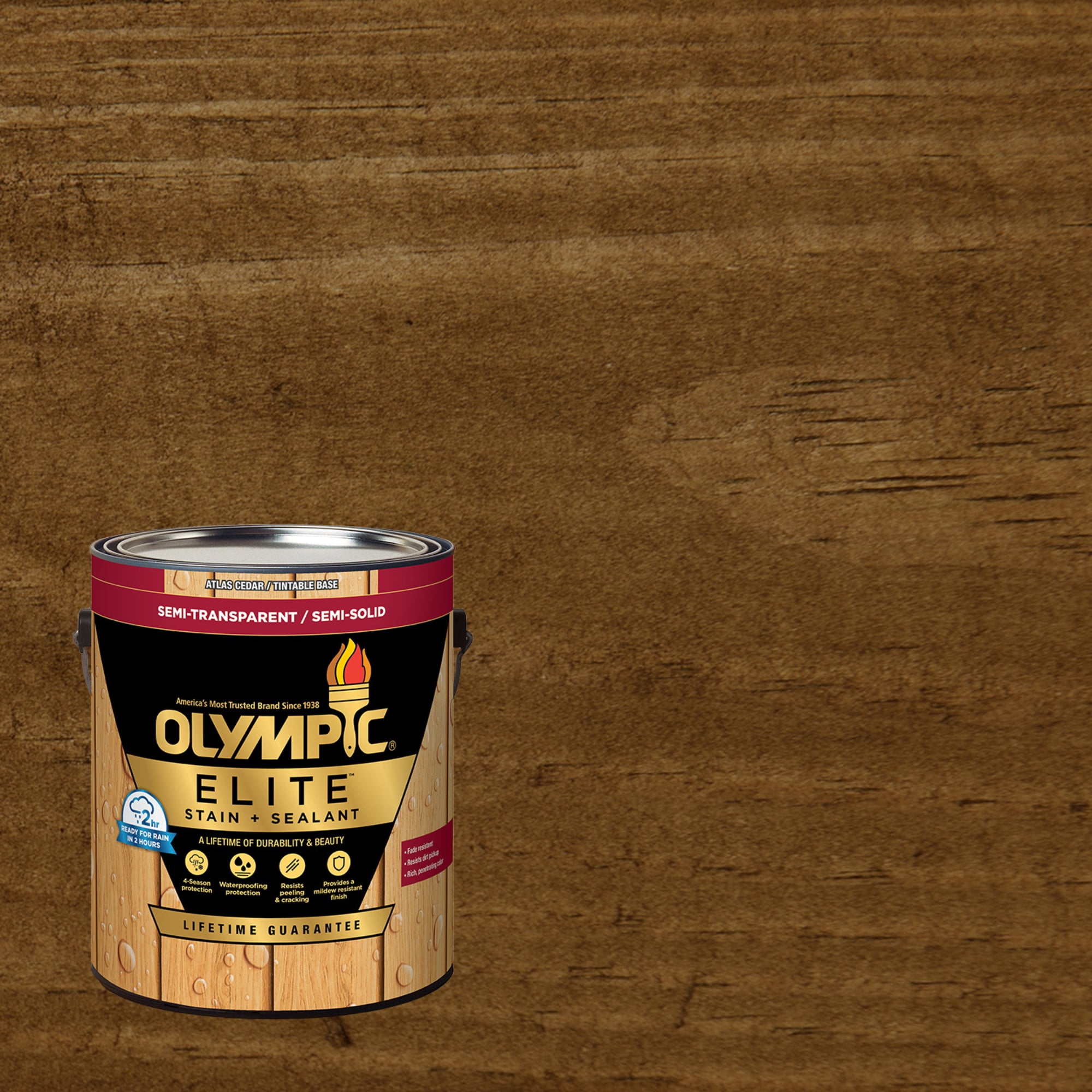 tobacco deck stain Olympic Elite 1 Gallon St-2028 Tobacco Semi-Transparent Exterior Stain and Sealer in One Low VOC