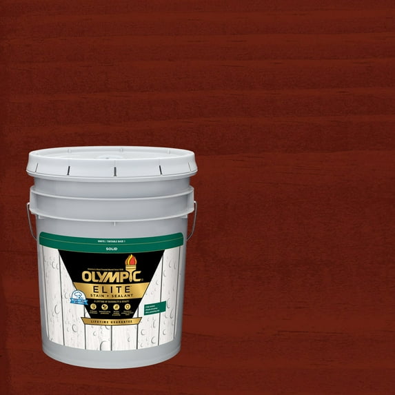 Olympic Elite 5 Gallons SC-1022 Spiced Red Solid Advanced Exterior Stain and Sealer in One