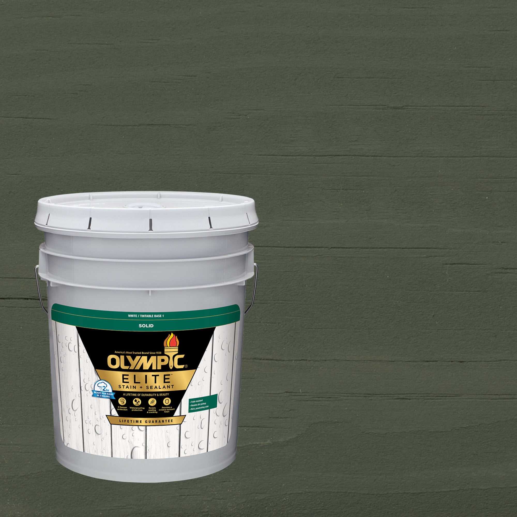 Olympic Elite 5 Gallons SC-1029 Ebony Gray Solid Advanced Exterior Stain and Sealer in One