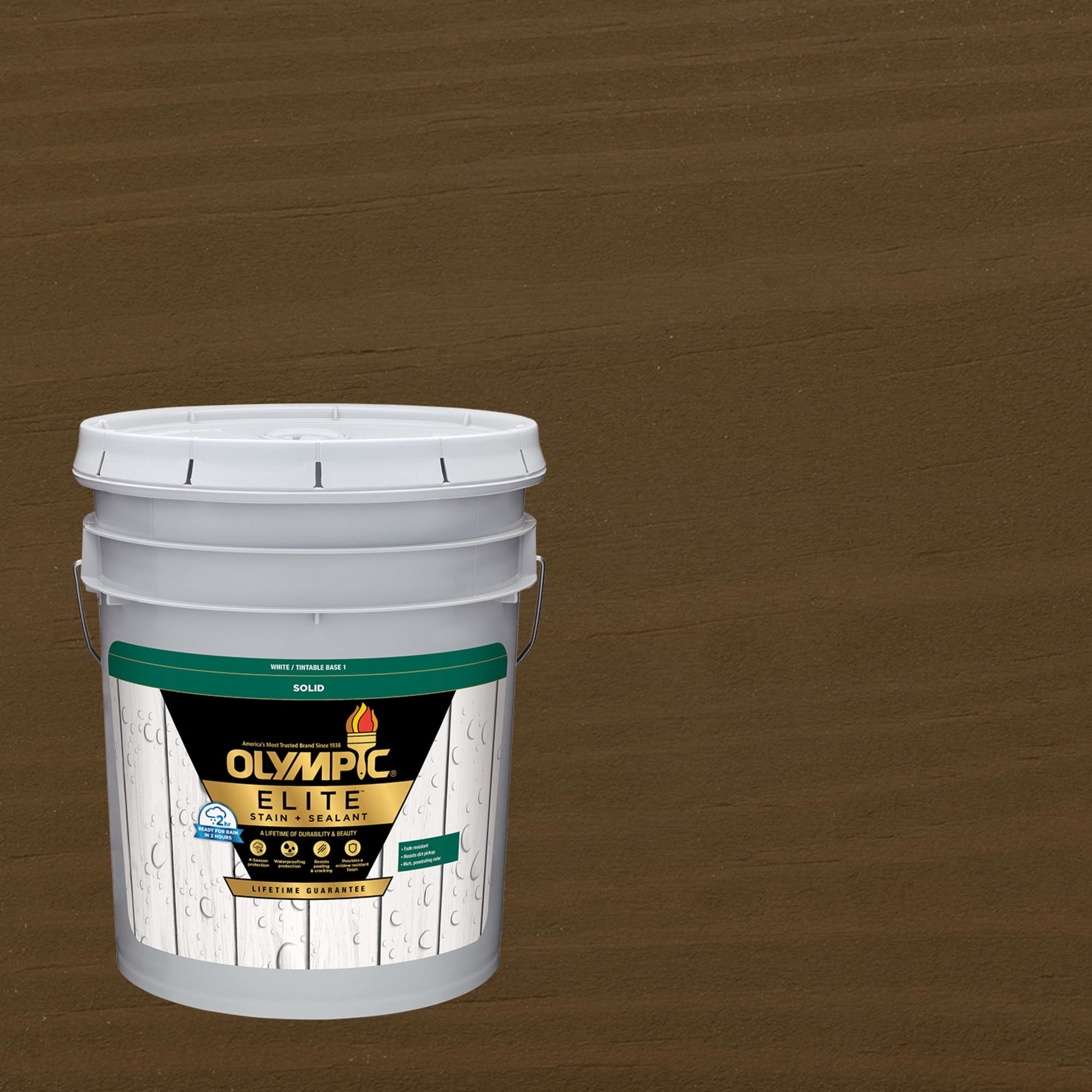 Olympic Elite 5 Gallons SC-1056 Olivewood Solid Advanced Exterior Stain and Sealer in One