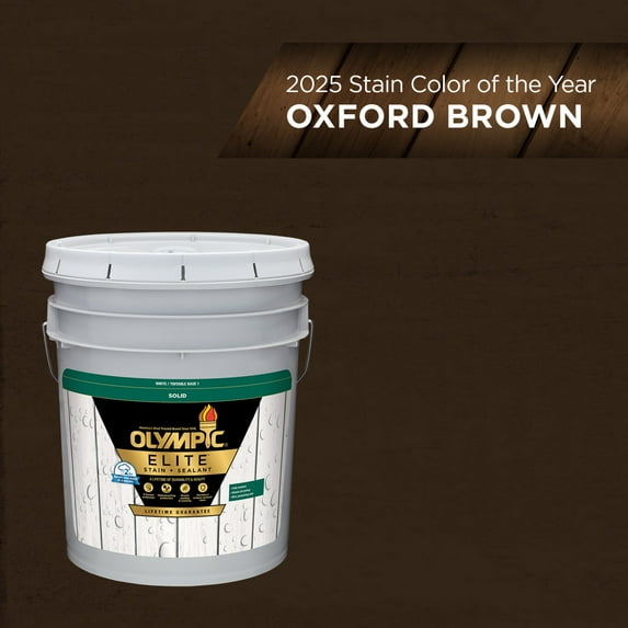 Olympic Elite 5 Gallons SC-1058 Oxford Brown Solid Color Advanced Exterior Stain and Sealer in One
